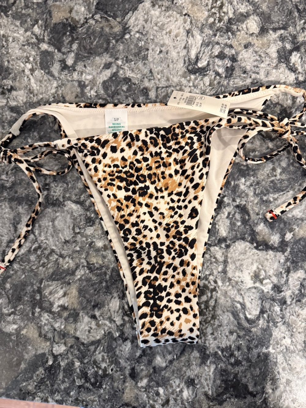 aerie Leopard Print Tie-Side Bikini Bottoms in Black, Tan, Cream NWT